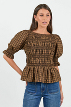 Load image into Gallery viewer, Enclasp Check Shirred Top
