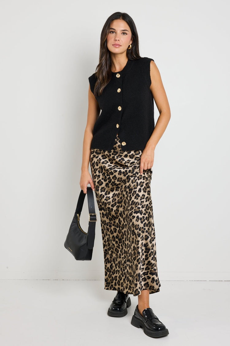 Record Satin Bias Maxi Skirt - Leopard