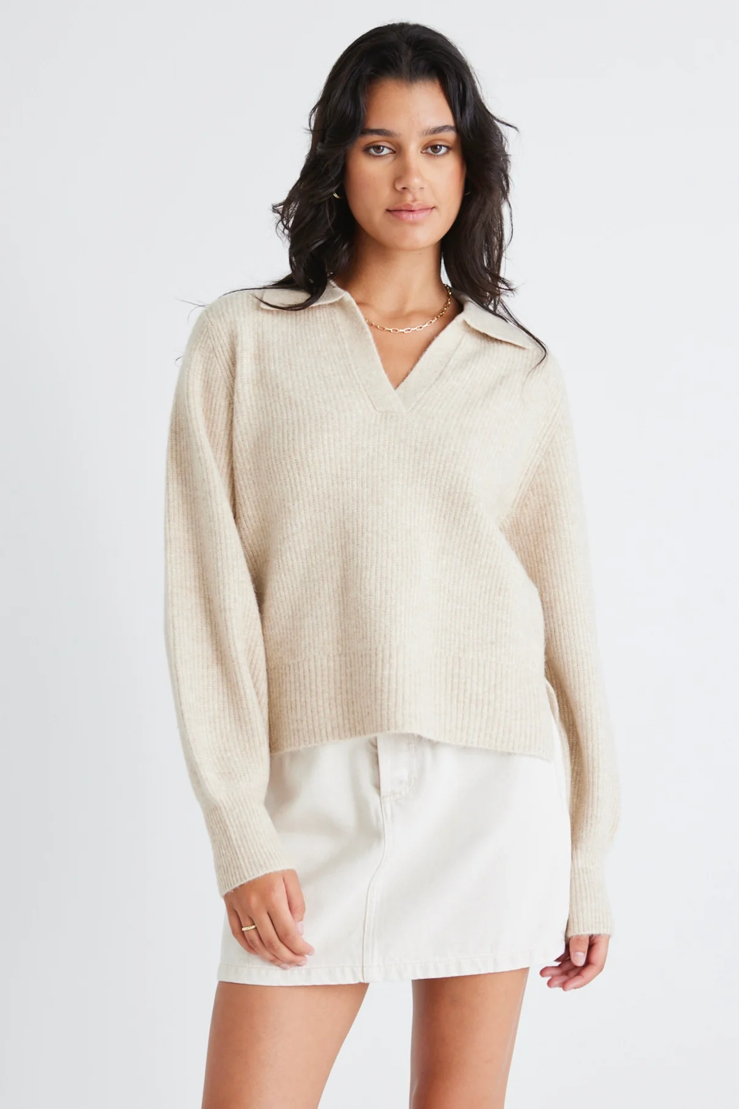 Truth Collar Chunky Knit Jumper - Oat
