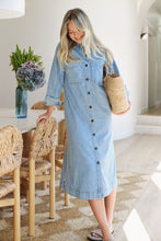 Load image into Gallery viewer, Long Sleeve Yoke Detail Denim Dress
