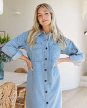 Load image into Gallery viewer, Long Sleeve Yoke Detail Denim Dress
