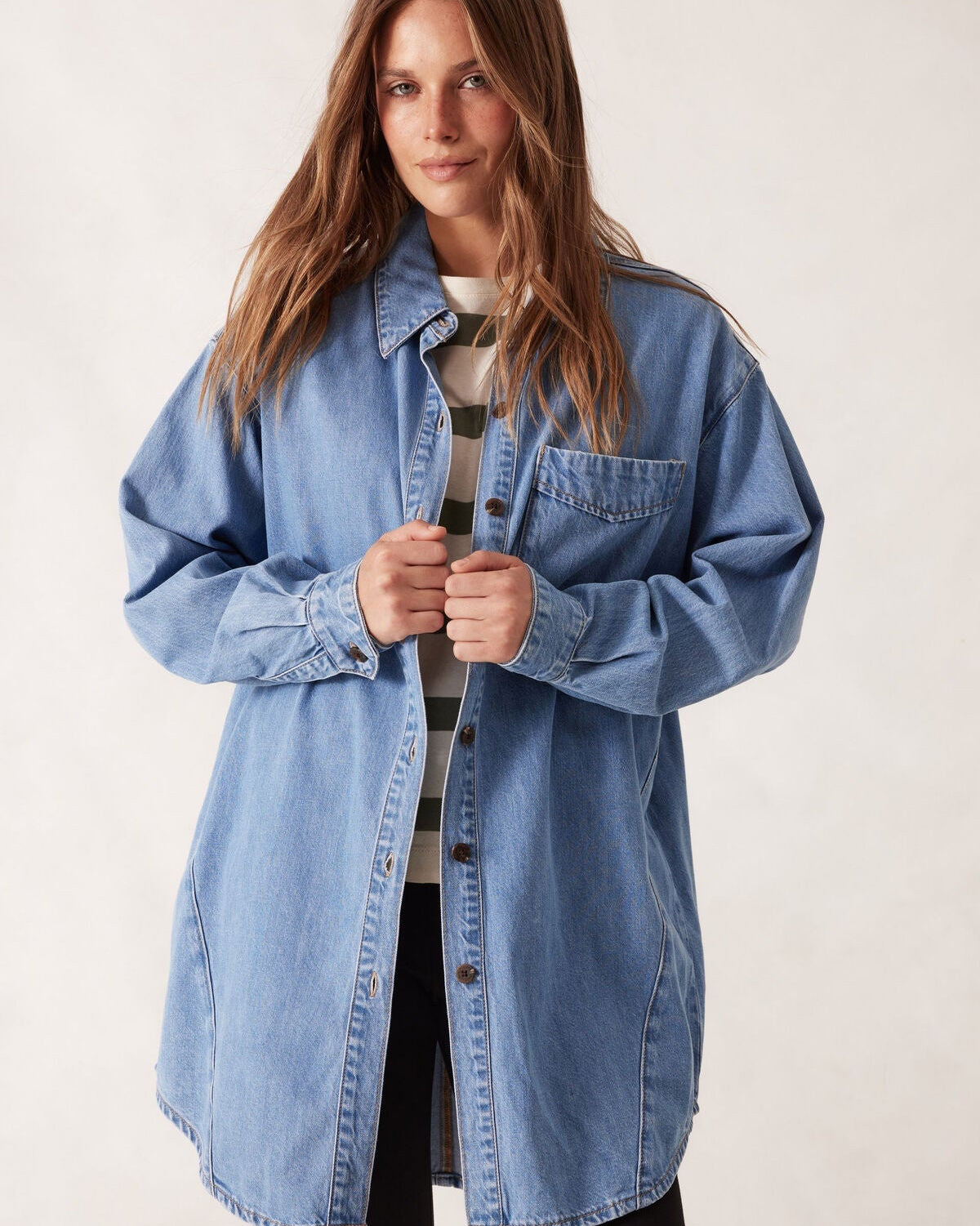 Maeve Longline Panelled Denim Shirt