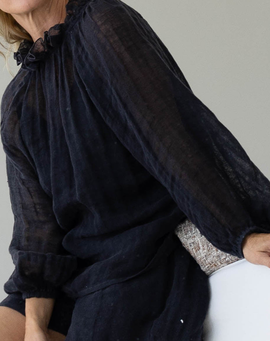 Lulu Reversible Linen Top - Midnight