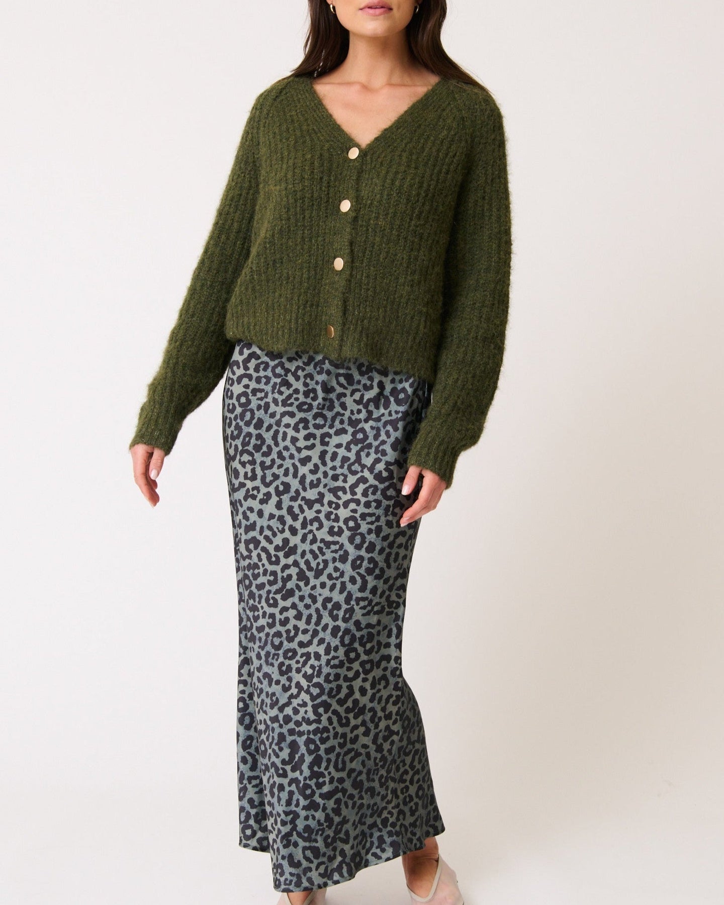 Millie Slip Skirt - Khaki Leopard