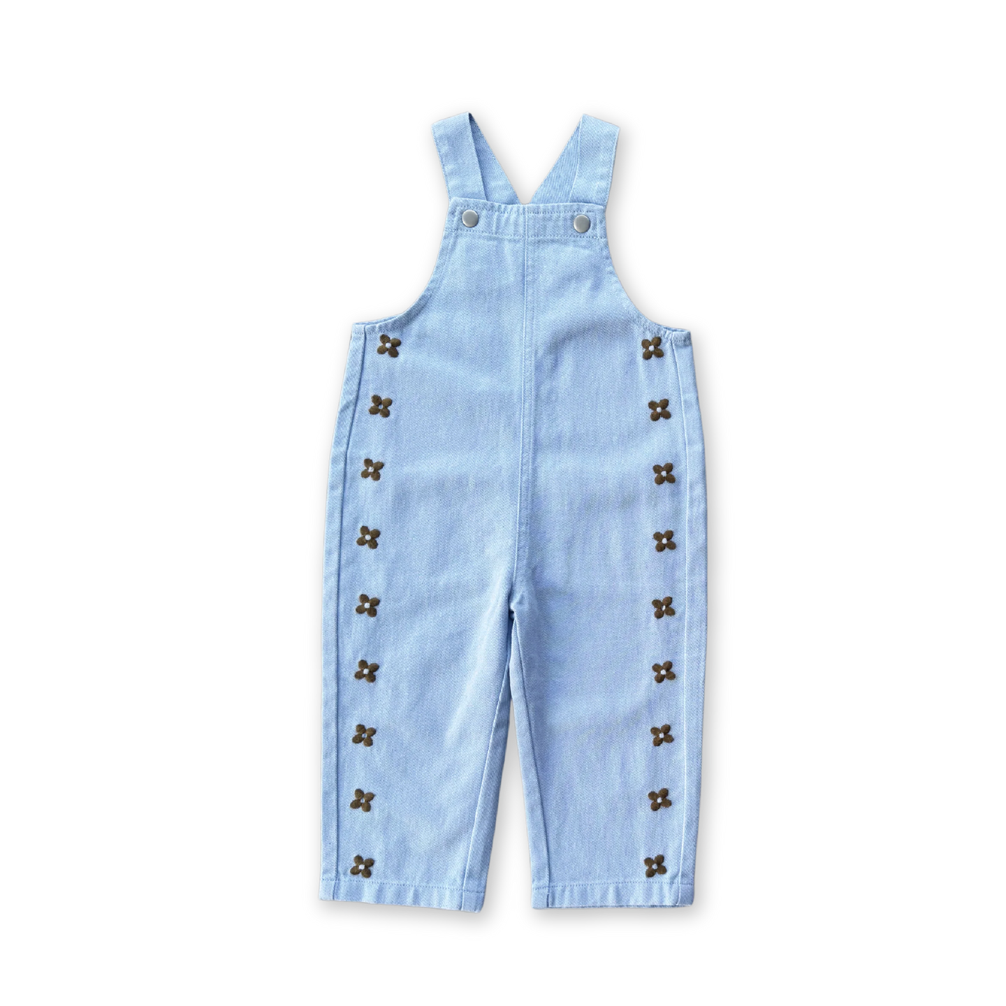 Organic Embroidery Posy Overalls - Ice Blue