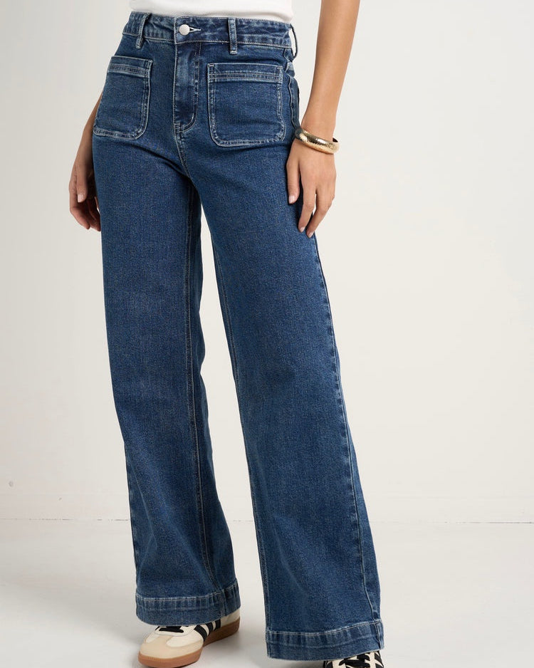 Zoey High Rise Wide Leg Pocket Jean - Mineral Blue