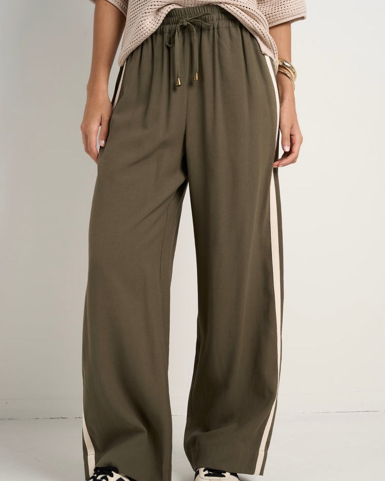 Townie Stripe Side Wide Leg Pant - Olive