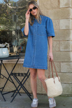 Load image into Gallery viewer, Dylan Pleat Sleeve Denim Shirt - Fresh Indigo
