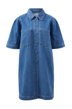 Load image into Gallery viewer, Dylan Pleat Sleeve Denim Shirt - Fresh Indigo
