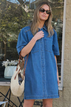 Load image into Gallery viewer, Dylan Pleat Sleeve Denim Shirt - Fresh Indigo
