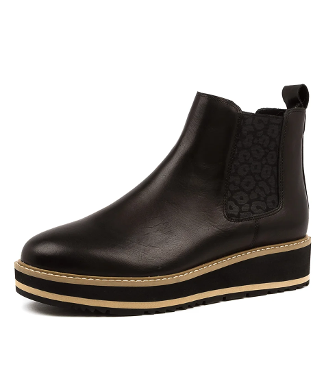 Jade Leather Ankle Boot - Black Leopard Gusset
