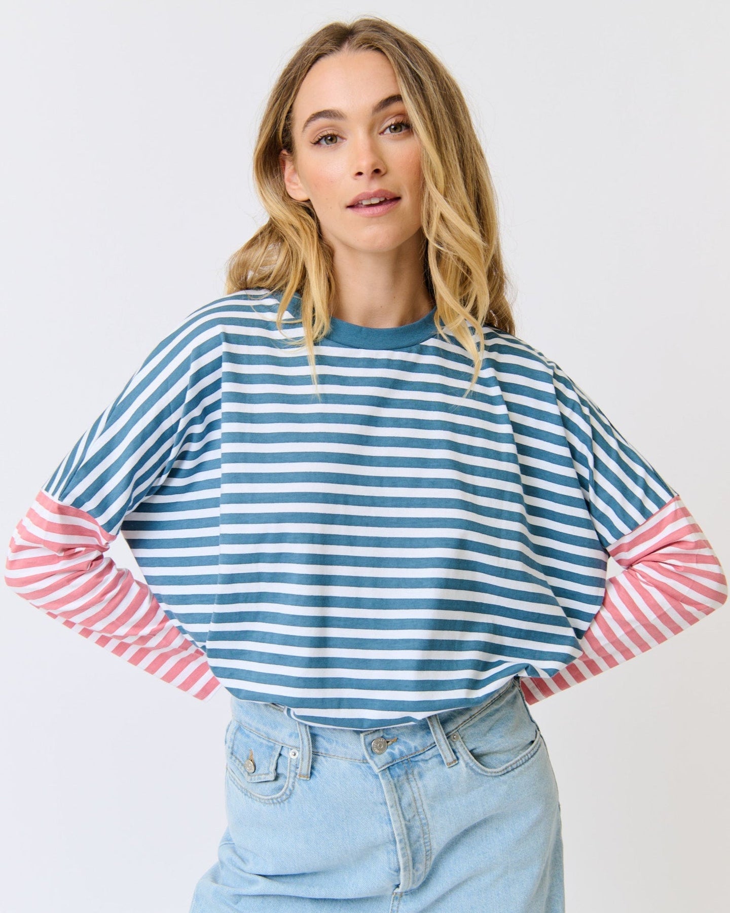 Joely Long Sleeve - Pacific/Dusty Rose Stripe