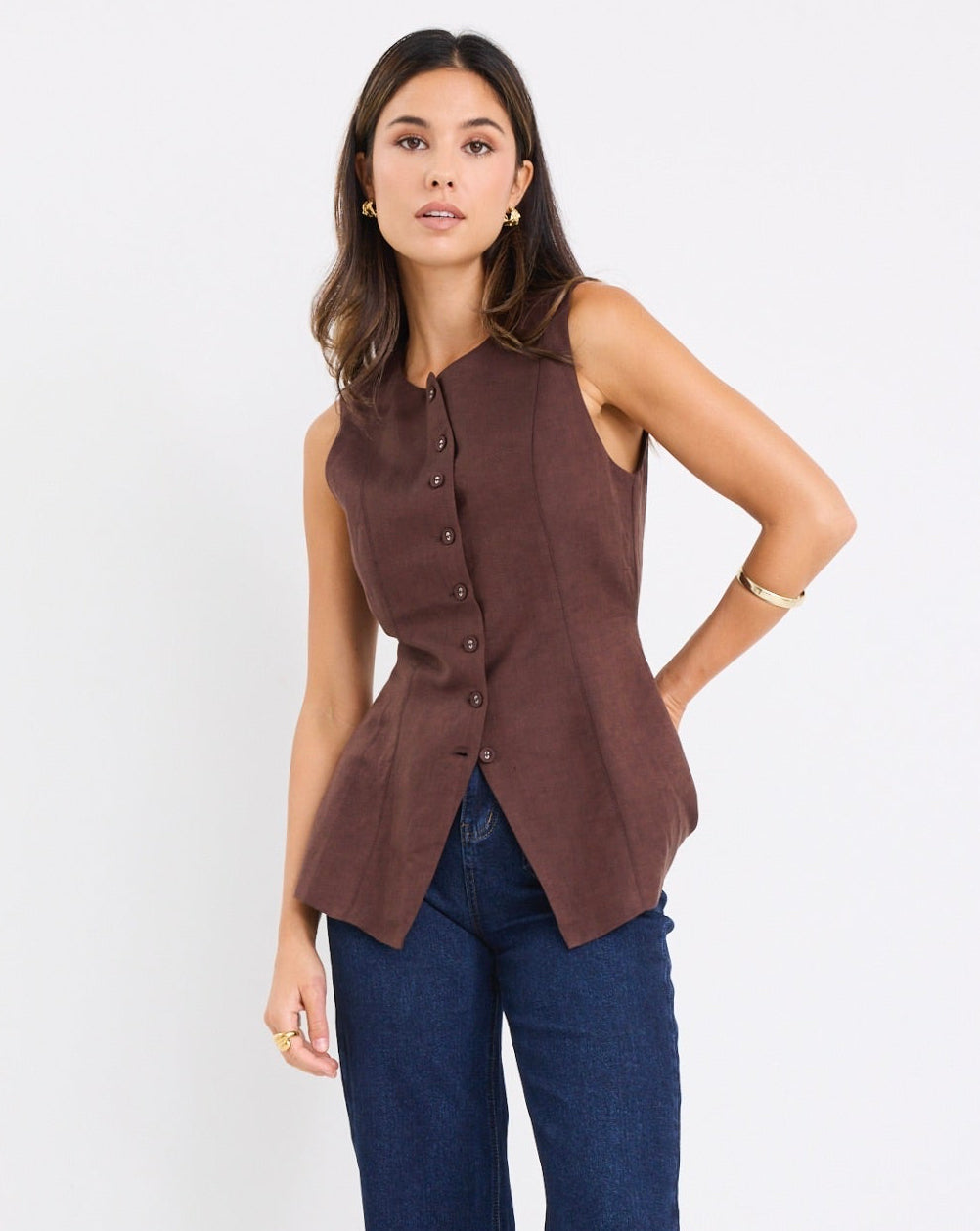 Polarity Crew Neck Fitted Vest - Chocolate