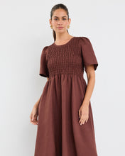 Load image into Gallery viewer, Wren Shirred Bodice Midi Dress - Chocolate

