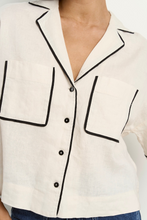 Load image into Gallery viewer, Culture Cream Black Trim Linen Boxy Shirt
