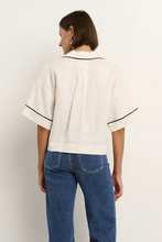 Load image into Gallery viewer, Culture Cream Black Trim Linen Boxy Shirt
