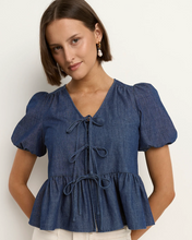 Load image into Gallery viewer, Restore Tie Front Top - Storm Blue Chambray
