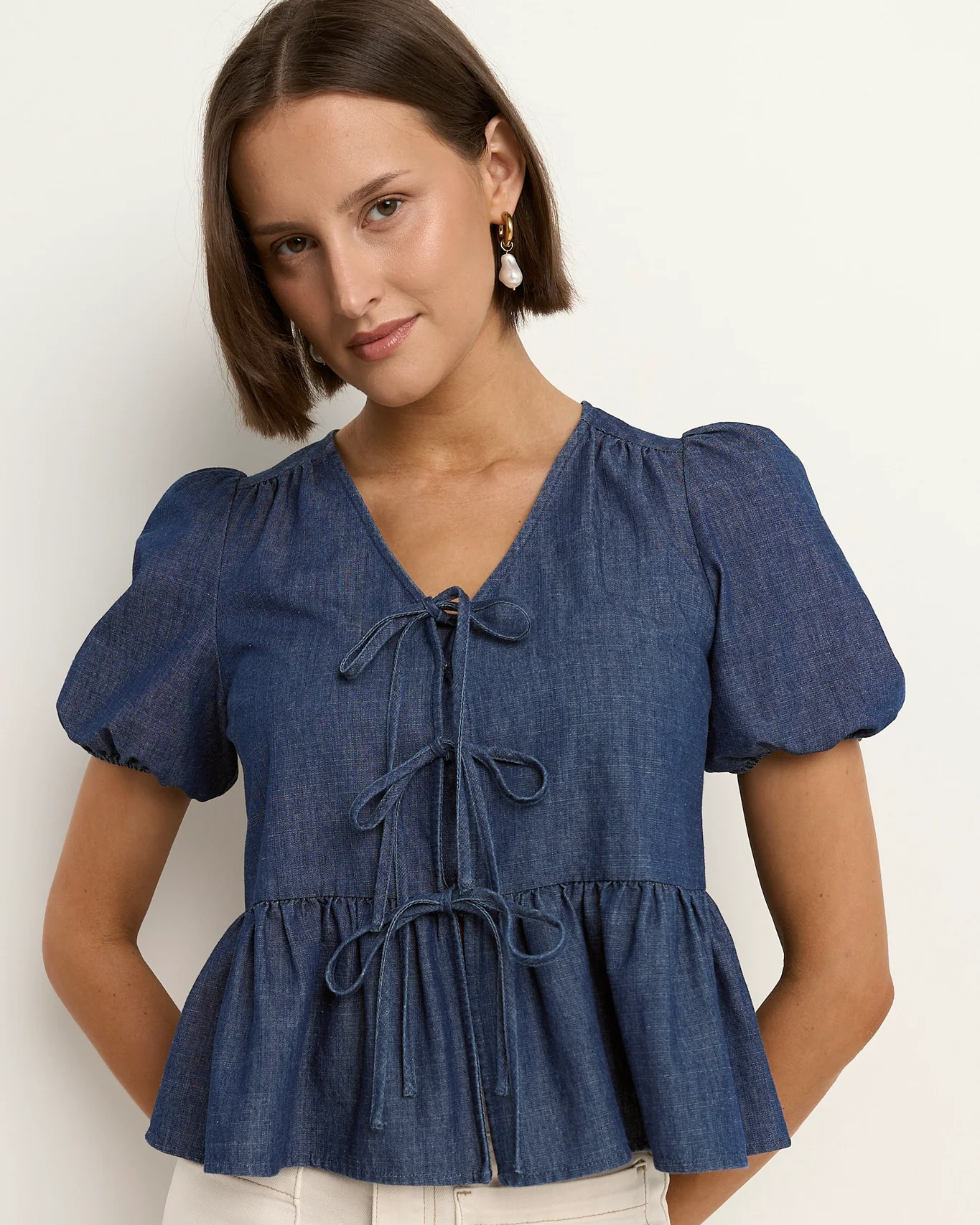 Restore Tie Front Top - Storm Blue Chambray