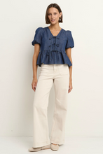 Load image into Gallery viewer, Restore Tie Front Top - Storm Blue Chambray
