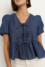 Load image into Gallery viewer, Restore Tie Front Top - Storm Blue Chambray
