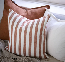 Load image into Gallery viewer, Santi Linen Cushion - Off White/Nutmeg Stripe
