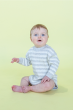 Load image into Gallery viewer, Organic Ribbed Stripe Knit Romper - Grey Marle/Milk
