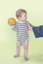 Load image into Gallery viewer, Organic Ribbed Stripe Knit Romper - Grey Marle/Brownie
