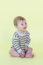 Load image into Gallery viewer, Organic Ribbed Stripe Knit Romper - Grey Marle/Brownie
