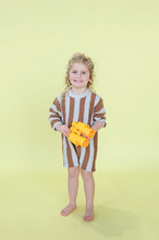 Load image into Gallery viewer, Organic Vertical Stripe Knit Romper - Grey Marle &amp; Brownie
