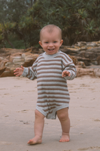 Load image into Gallery viewer, Organic Ribbed Stripe Knit Romper - Grey Marle/Brownie
